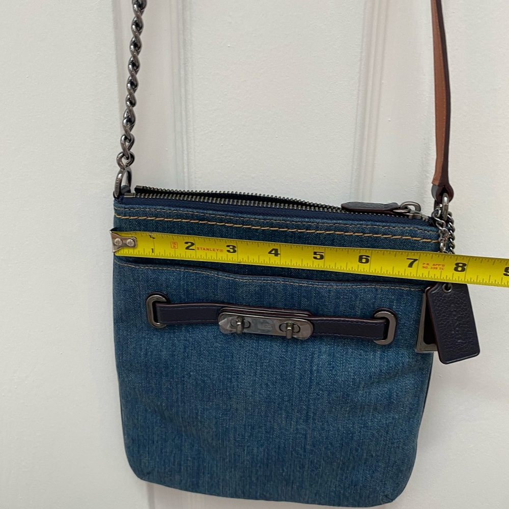 Coach Denim & Leather Blue Crossbody w Leather-and-Chain  Adjustable Strap - Picture 6 of 12